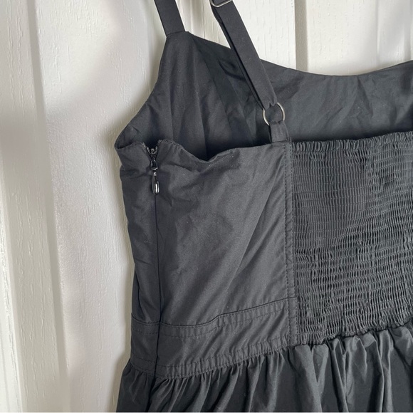 Gathered Cotton Poplin Midi Dress Womens M Black Whimsigoth Minimalist Well Worn - Picture 7 of 16